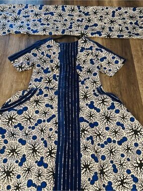 Blue and White African Print Maxi Dress Made in Lagos Nigeria Fits Size 8